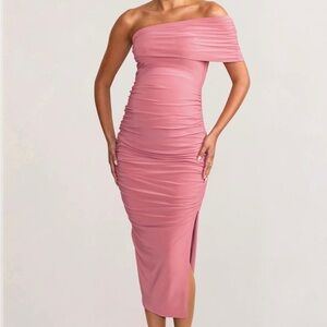 Club L. London Maternity dress with side split and asymmetric sleeve